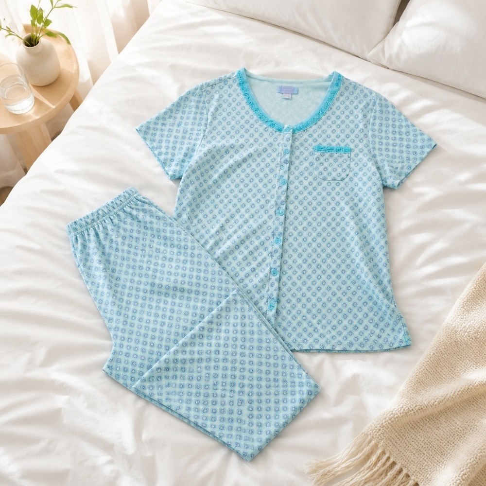 Celestial Dreams Princess  Pajama Set Women's Medium Blue Button Front Sleepwear